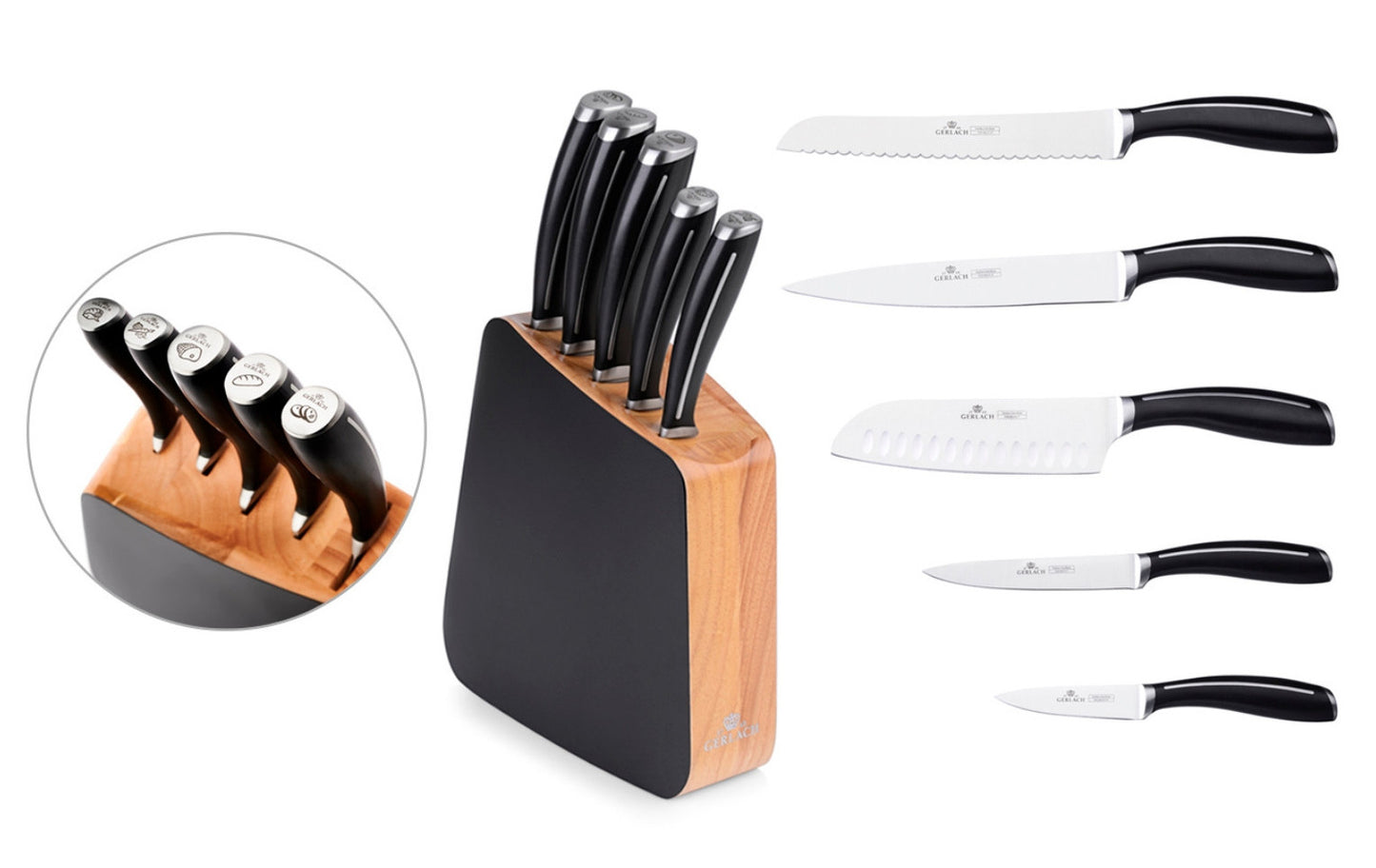 Professional Chef Knife Set "LOFT", 5 Pieces, with Block and Gift Box