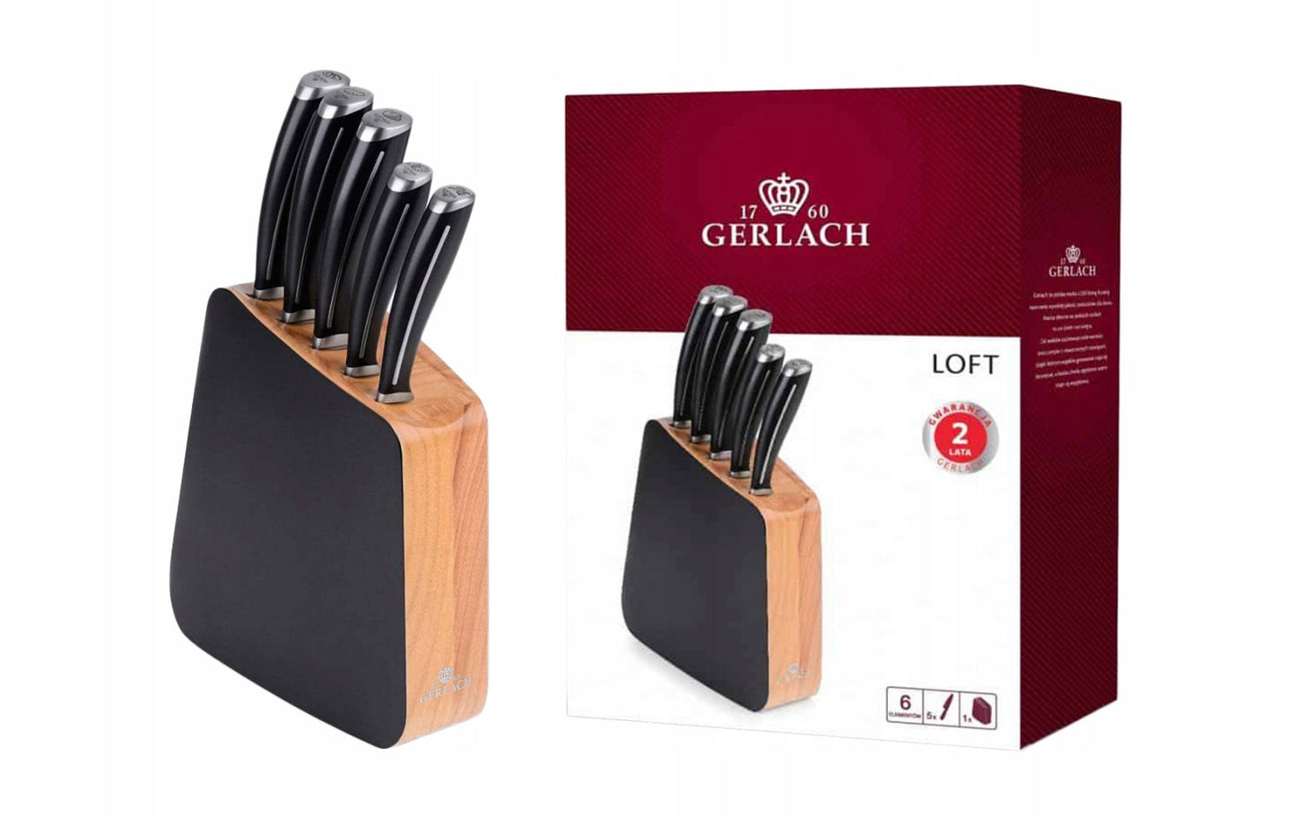 Professional Chef Knife Set "LOFT", 5 Pieces, with Block and Gift Box